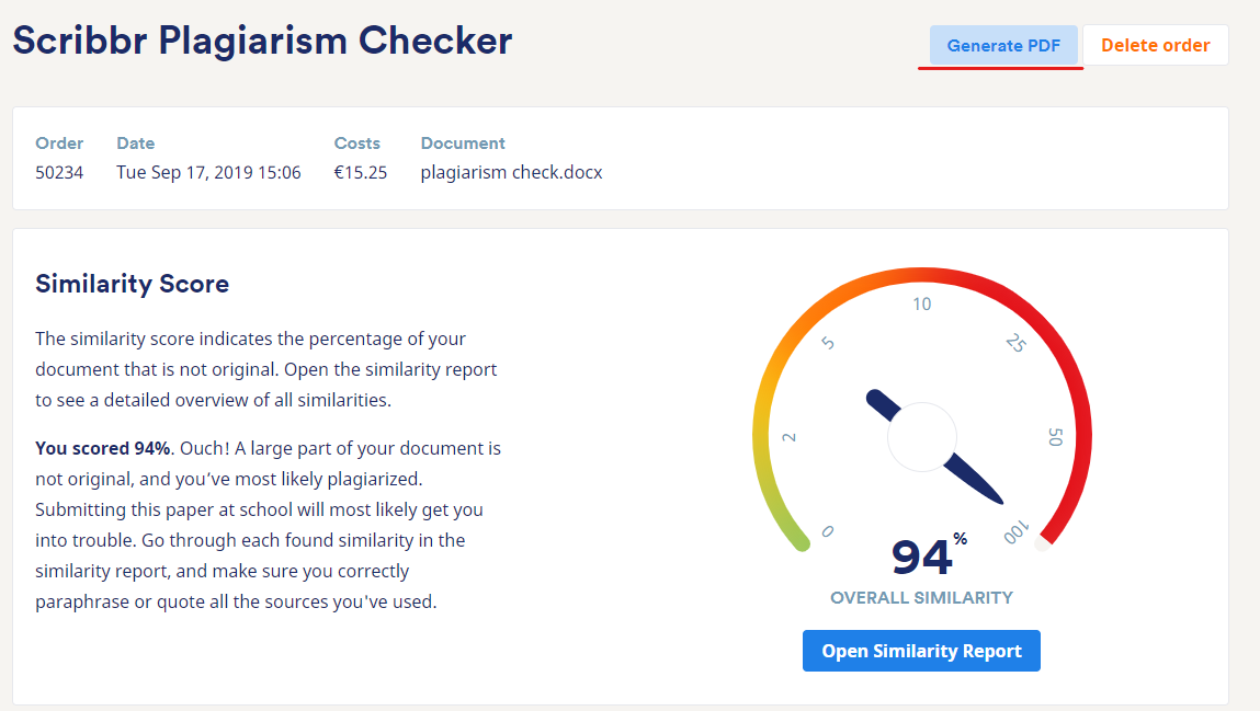 turnitin score meaning