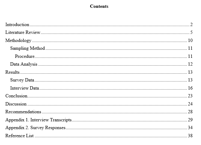 APA table of contents