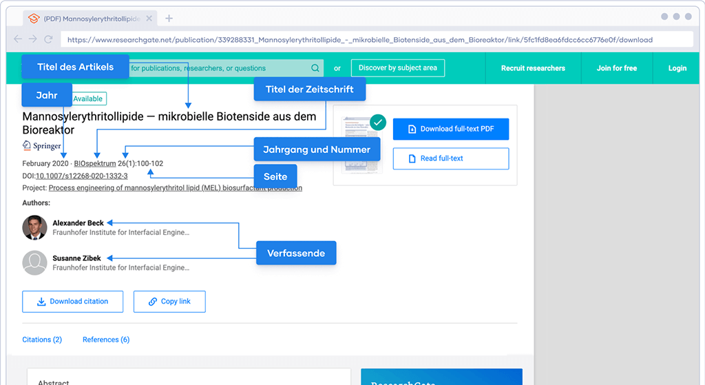 Artikel aus einer Zeitschrift zitieren Beispiel und Anleitung