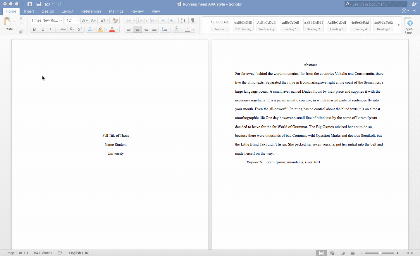 ms word header on first page only 2016