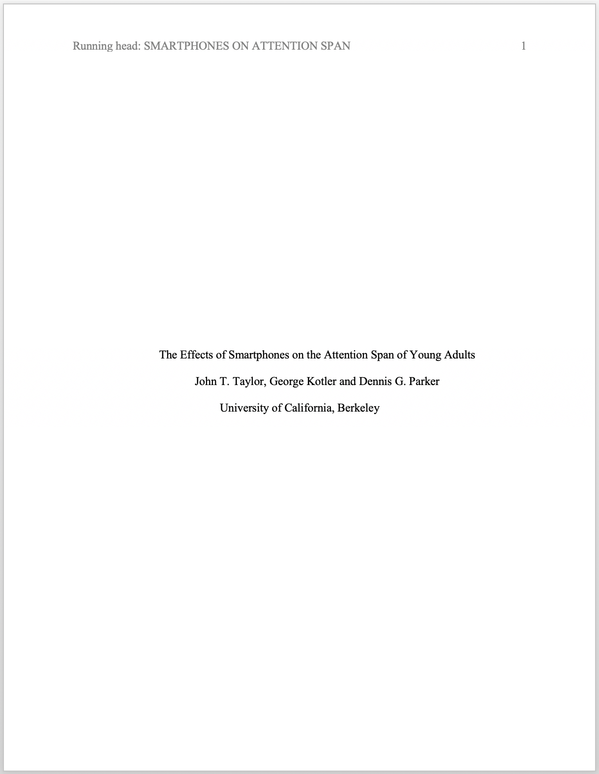 apa style essay cover page