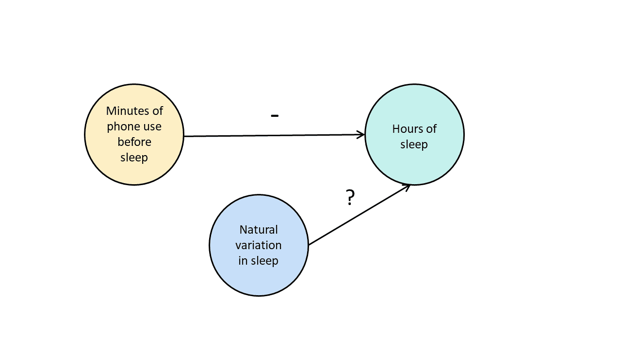 Diagramma della relazione tra le variabili in un esperimento sul sonno