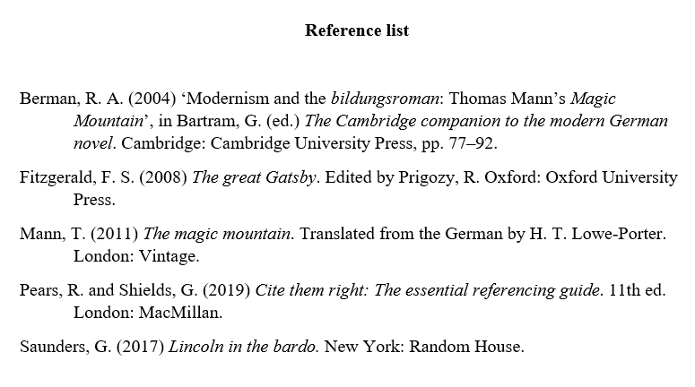 reference list in research paper