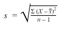 Formula to find the standard deviation of a sample.